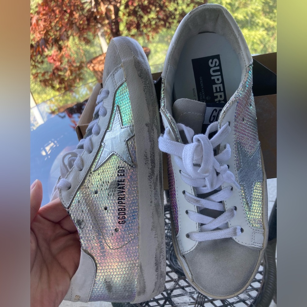 Golden Goose Silver Iridescent Sneakers